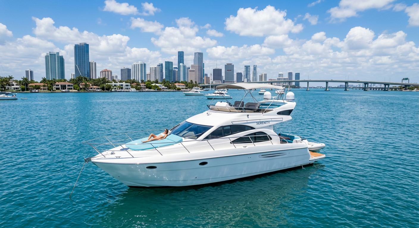45ft Maxum Flybridge yacht on the water in Miami