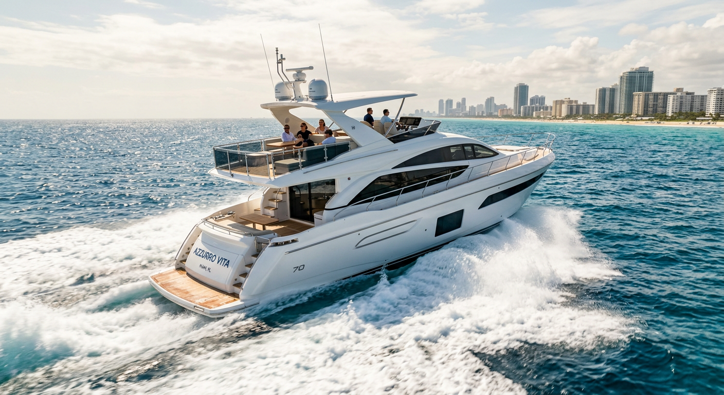 70ft Azimut yacht on the water in Miami